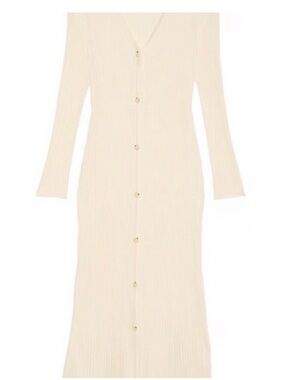 Cream Ribbed Button-Front Long Sleeve Dress light weight large🌺